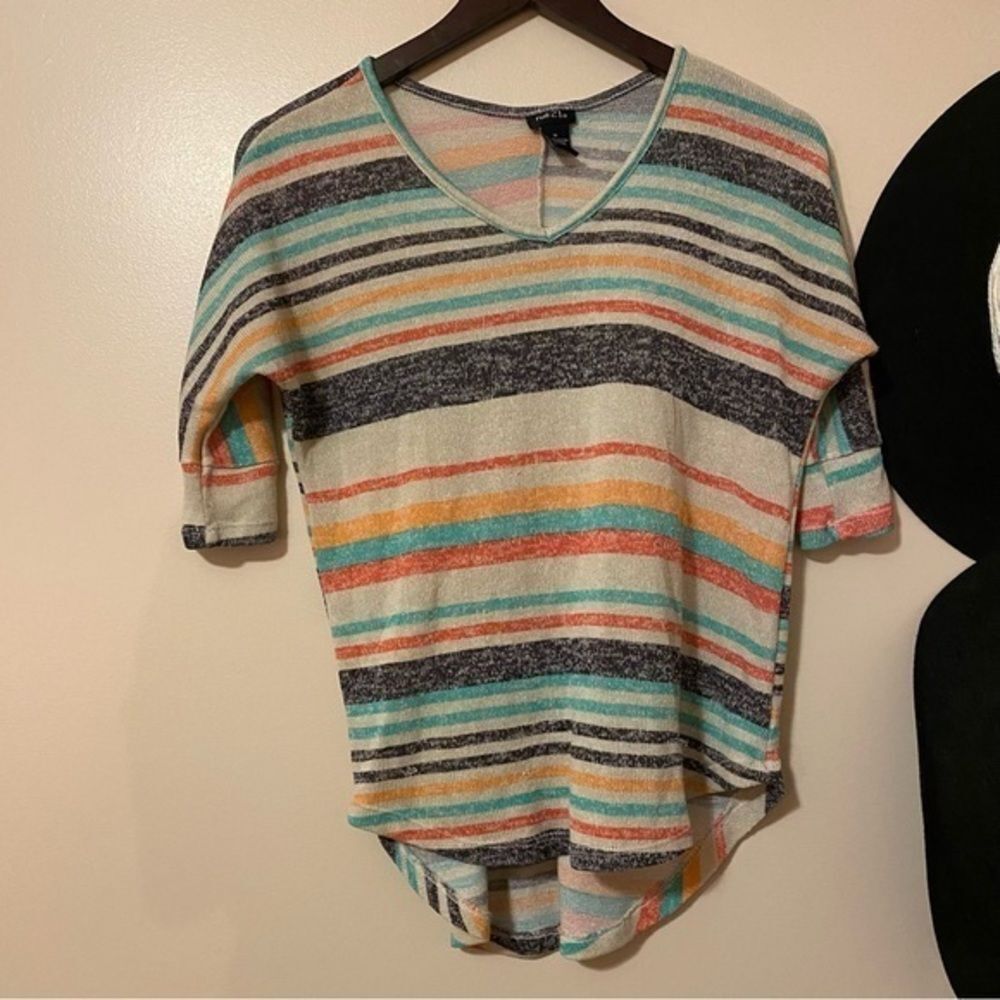 Rue21 Multicolor Striped V-Neck Top Casual‎ Summer Beach Boho Chic